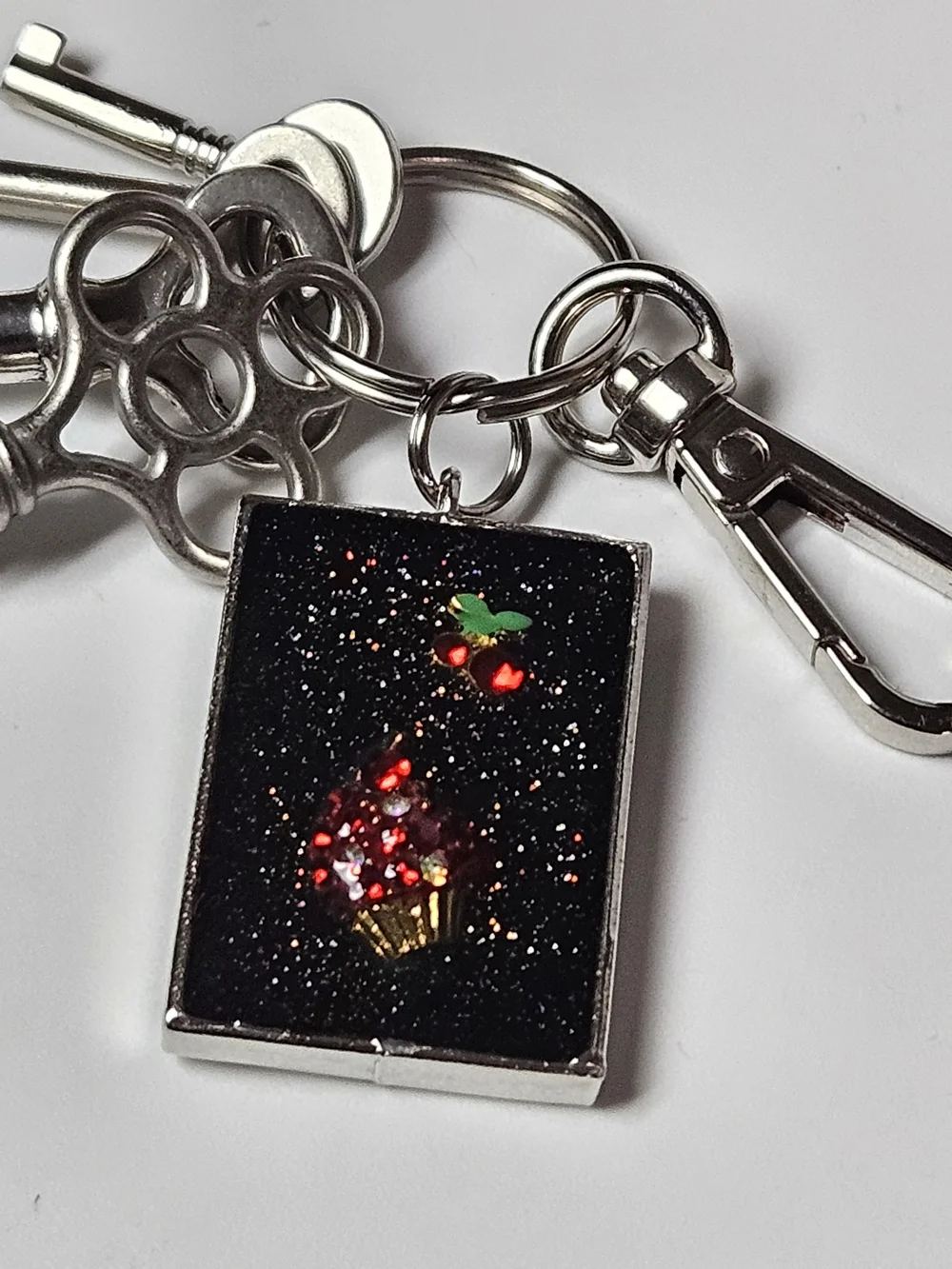Sparkling Red Cherry & Cupcake Resin Keychain Bag Charm